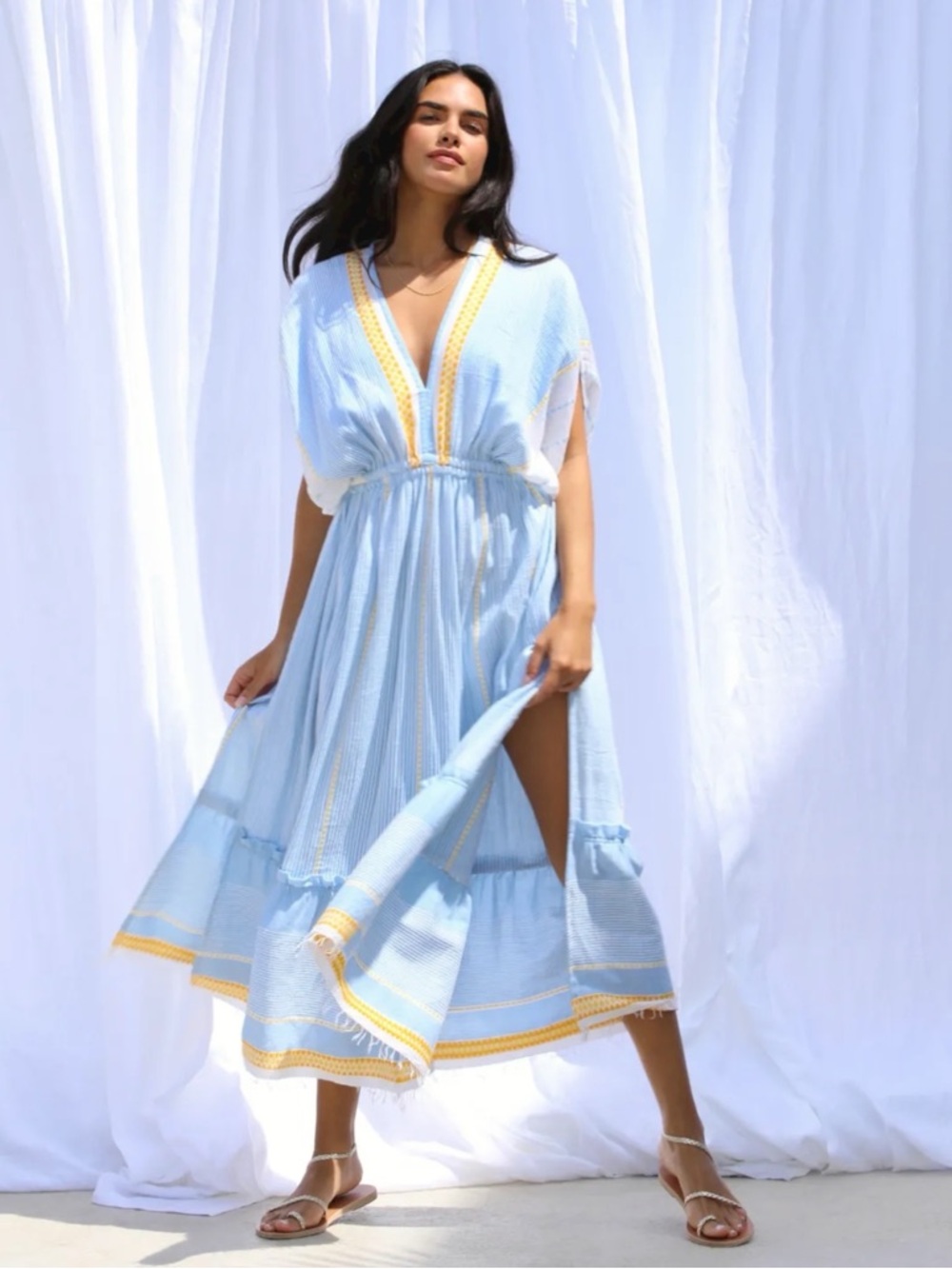 LEMLEM Jemari Plunge Neck Dress in Sky Size S